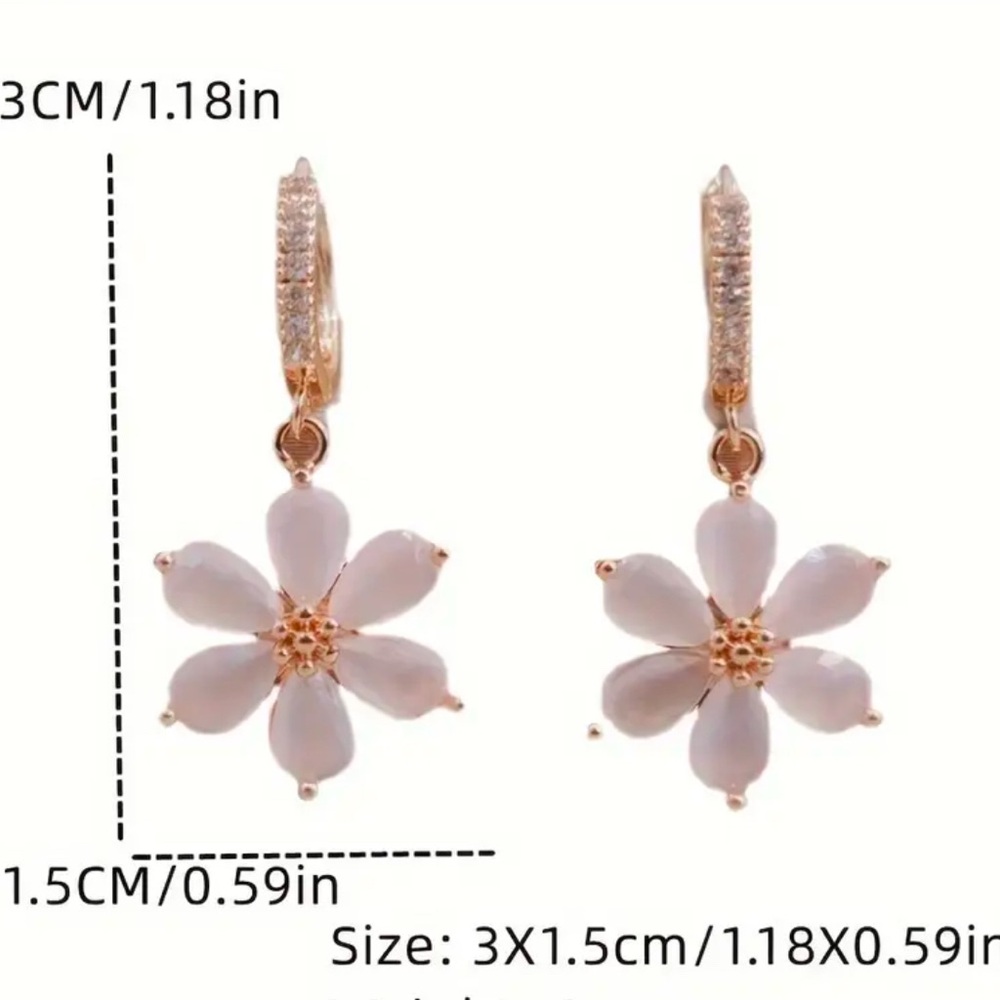 Pink CZ flower 14k gold plated huggie earrings. New. - Picture 4 of 9